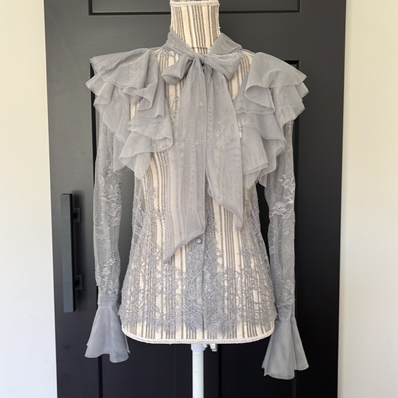 Chicwish Tops - Chic Wish ~ Gray Lace and Tulle Top